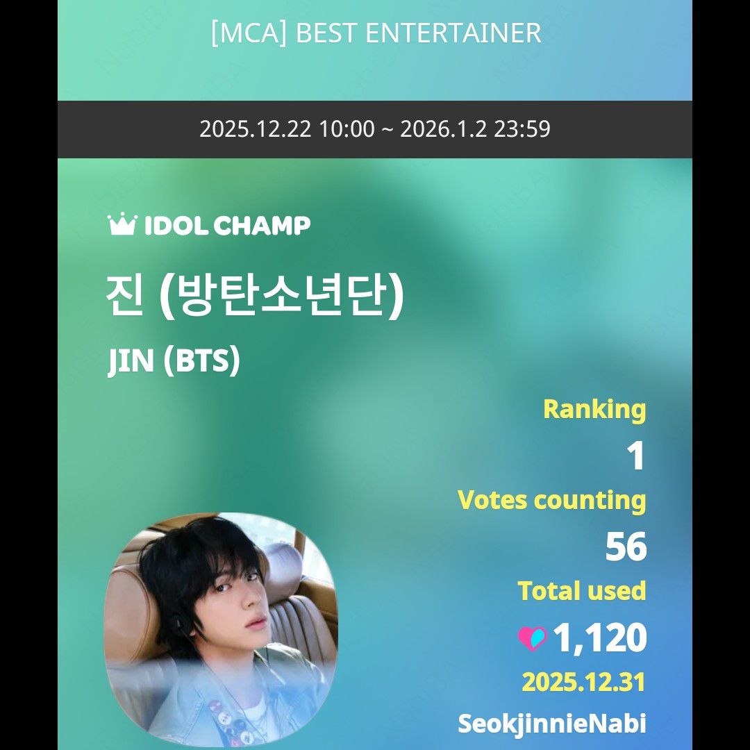 Recent activity shot of Jin (BTS)