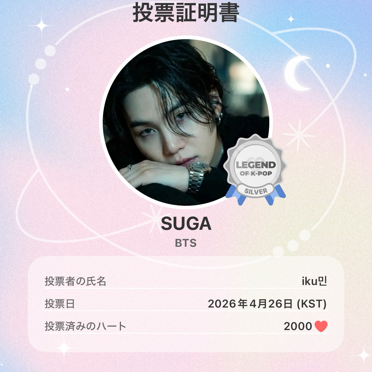 A moment captured by SUGA (BTS)'s fan