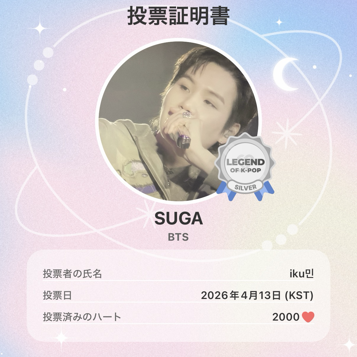 Recent activity shot of SUGA (BTS)