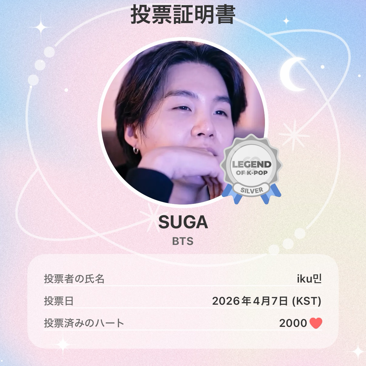 Recent activity shot of SUGA (BTS)