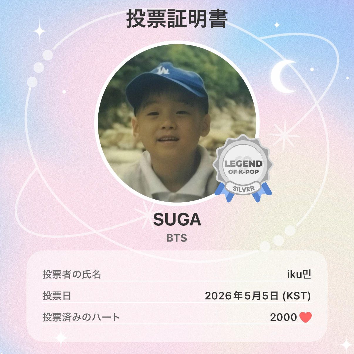 Recent activity shot of SUGA (BTS)