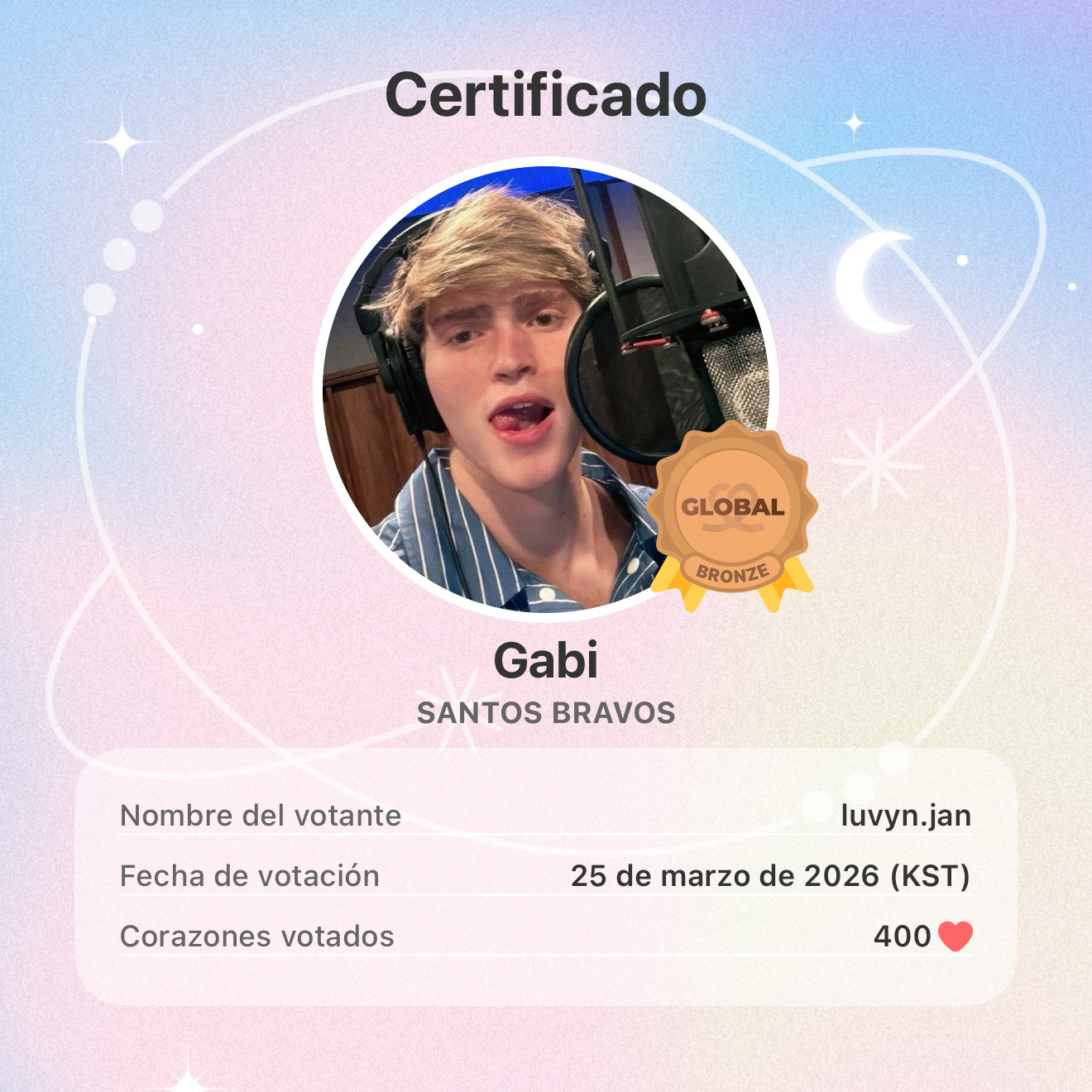 Recent activity shot of Gabi (SANTOS BRAVOS)