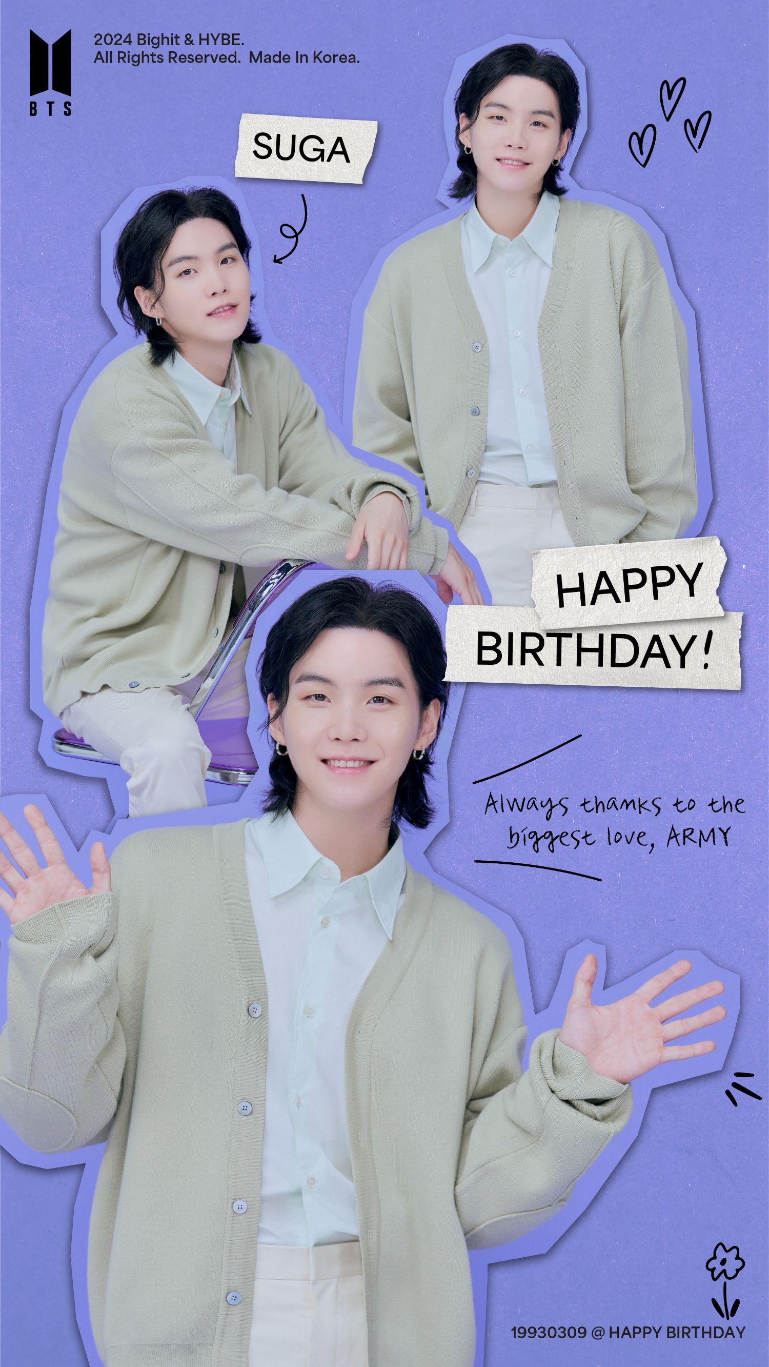 A heartfelt wallpaper shared by SUGA (BTS)'s fans