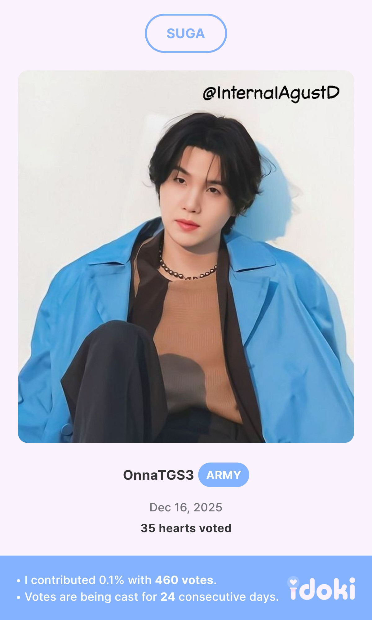 A heartfelt wallpaper shared by SUGA (BTS)'s fans