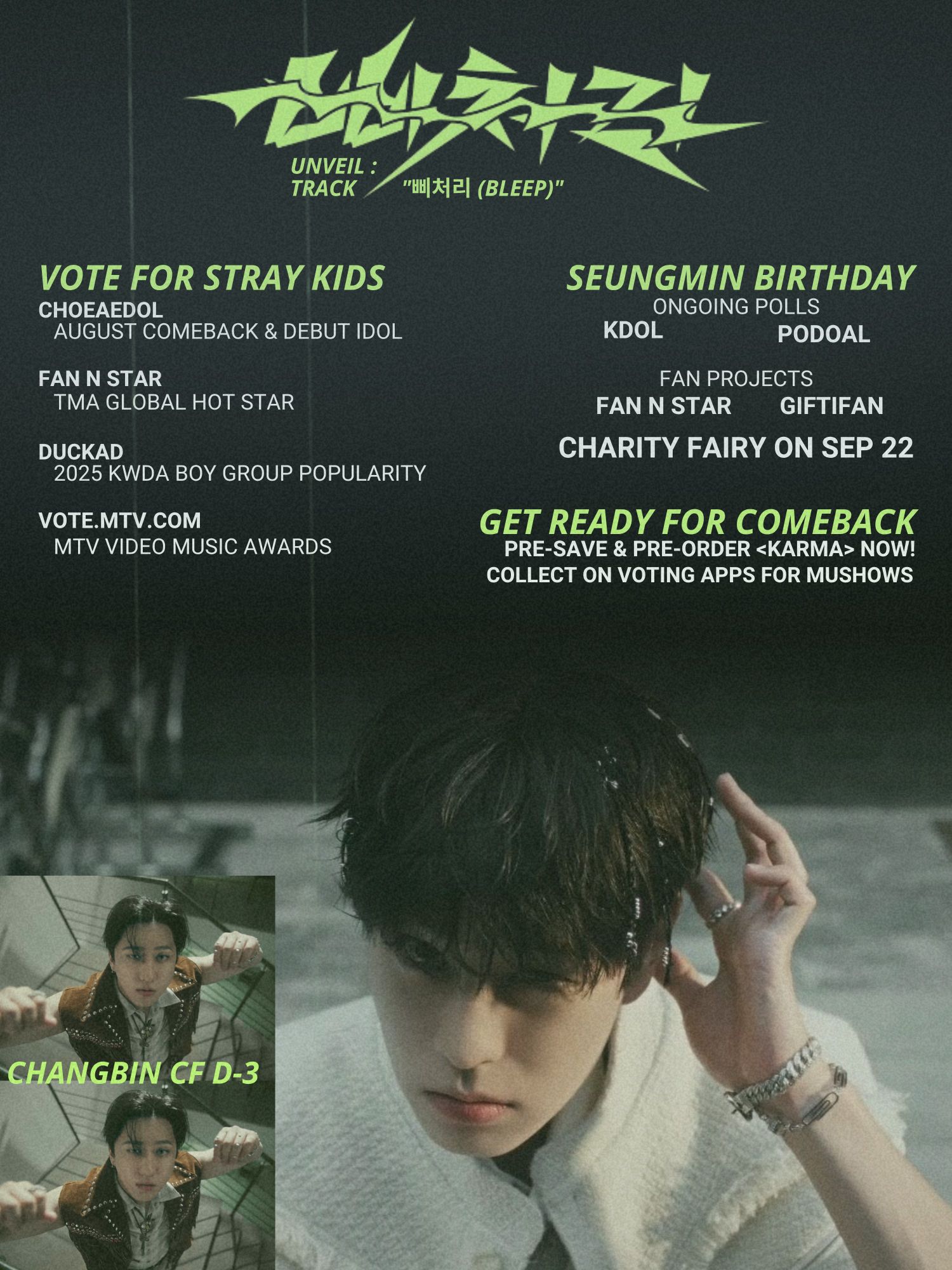 Recent activity shot of Seungmin (Stray Kids)
