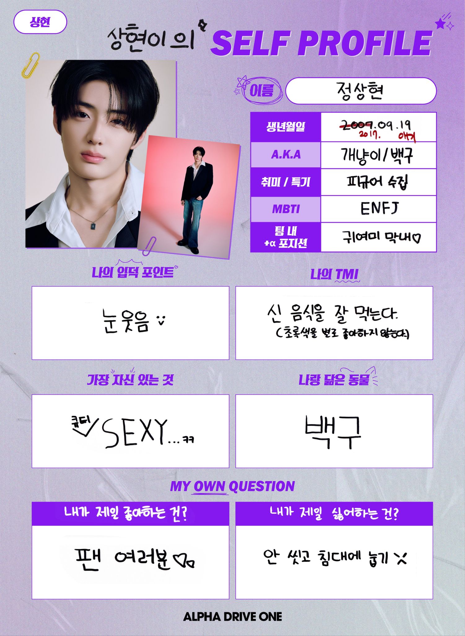 Recent activity shot of Chung Sanghyeon (ALPHA DRIVE ONE)