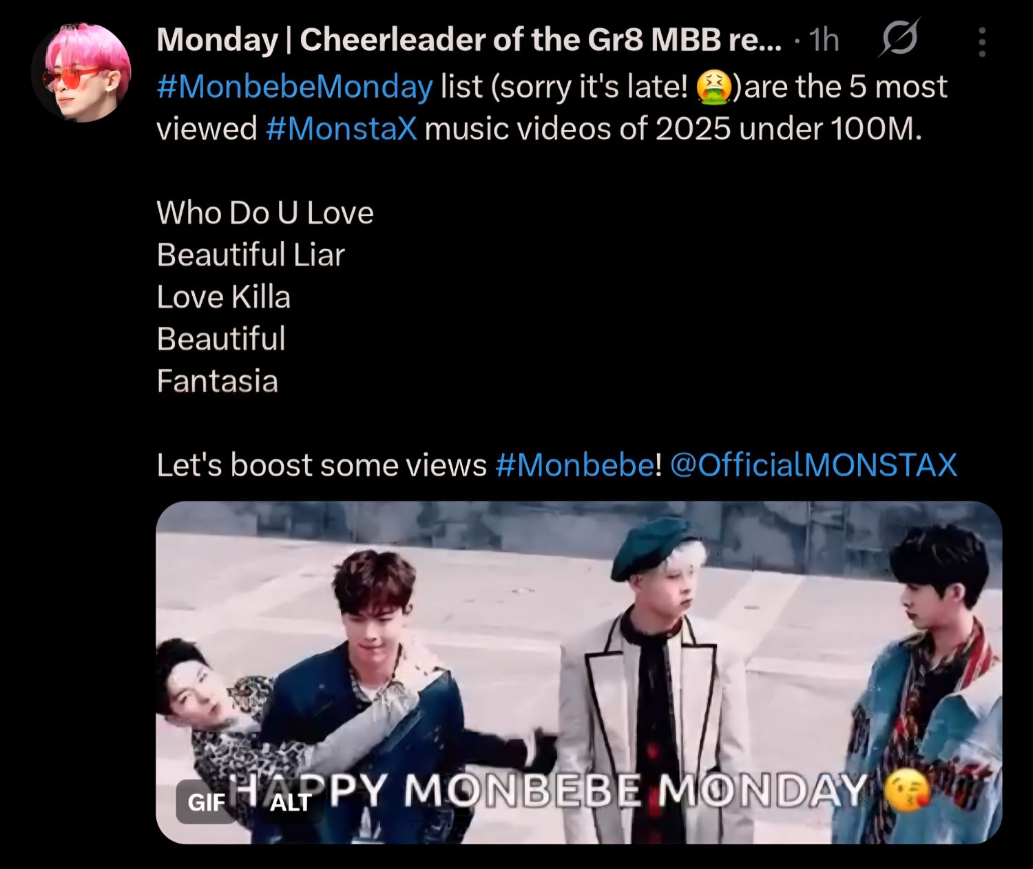 Recent activity shot of MONSTA X