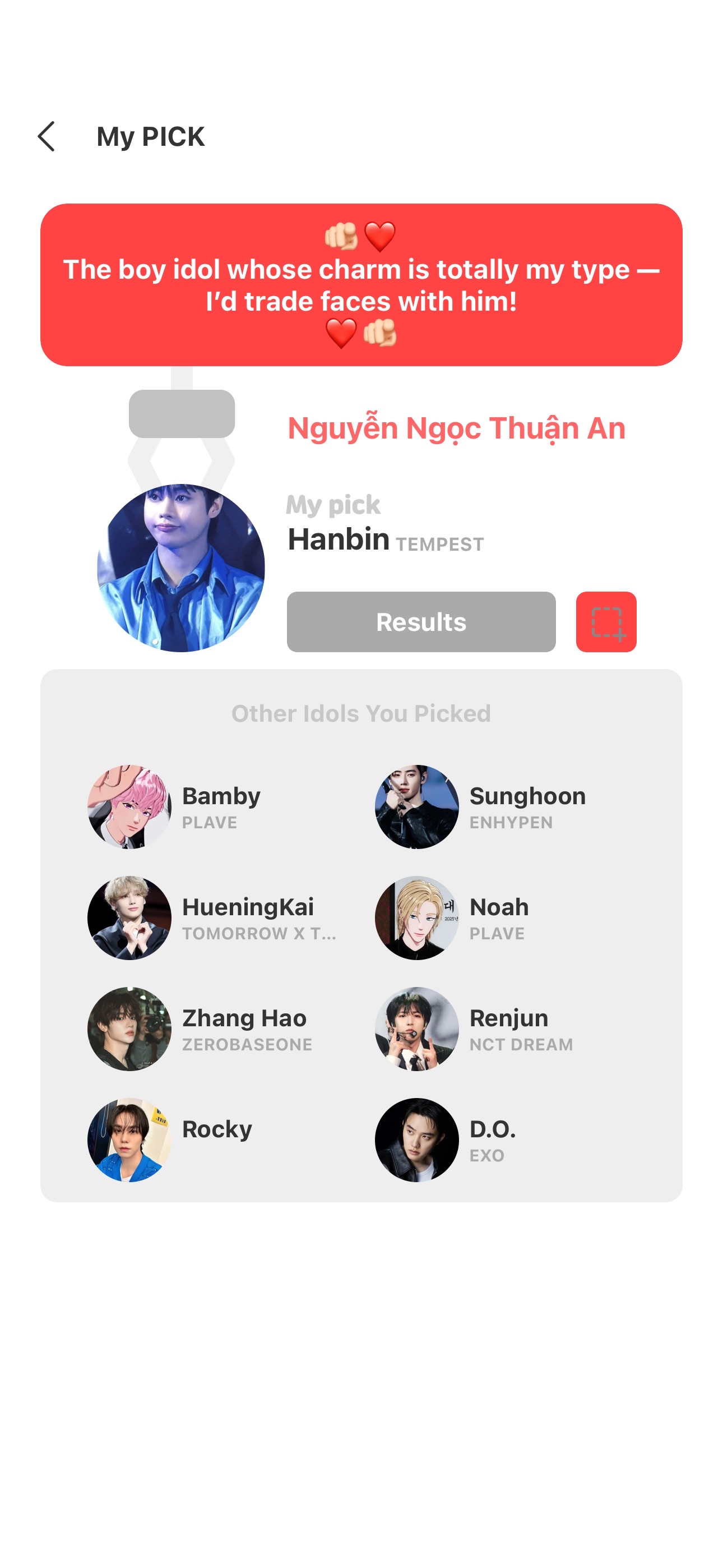 Recent activity shot of Hanbin (TEMPEST)