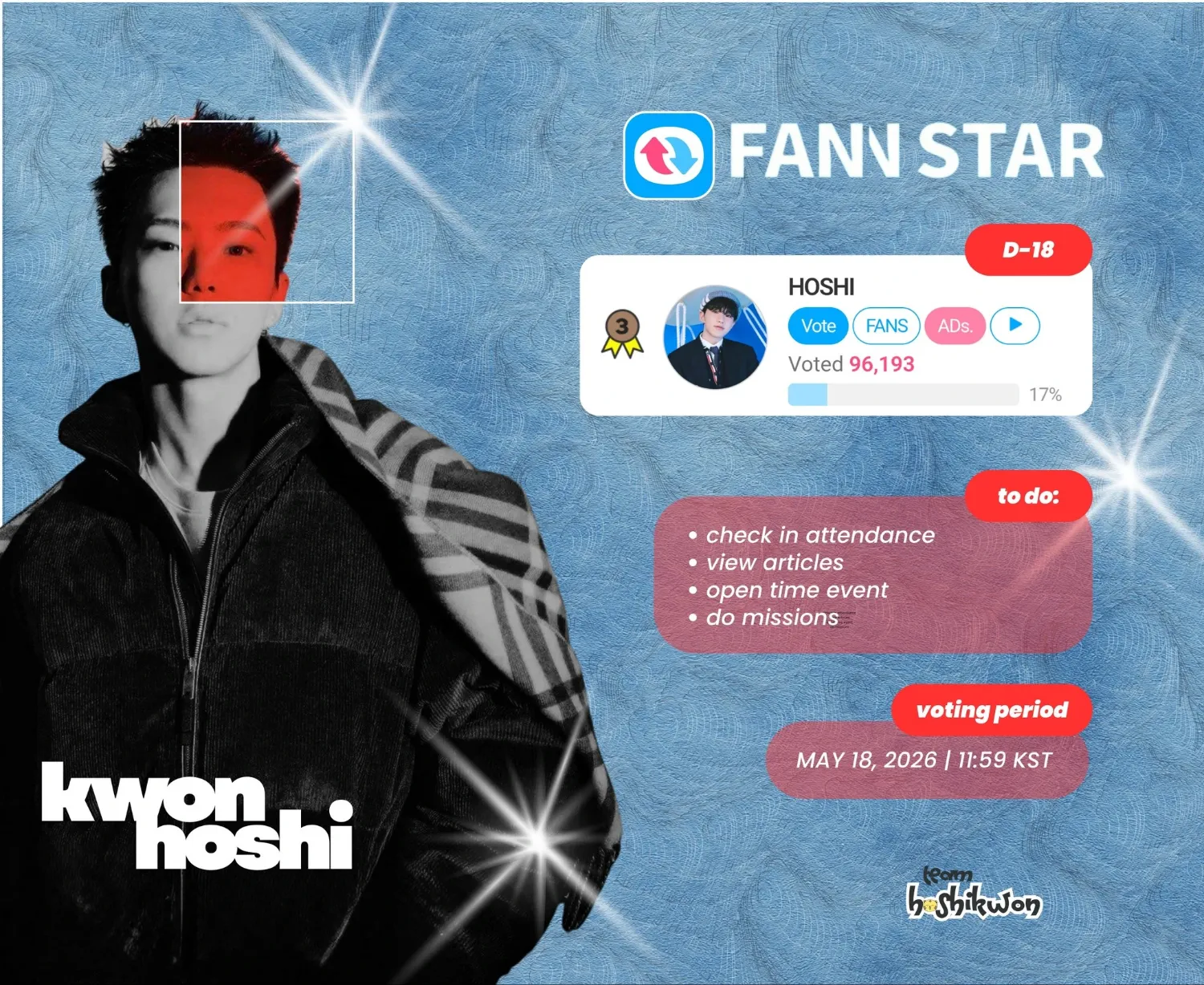Recent activity shot of Hoshi (SEVENTEEN)